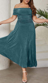 PLUS OFF SHOULDER MIDI DRESS IN GREEN DRESS STYLE OF CB
