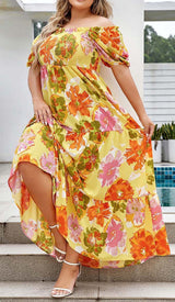 PLUS SIZE FLORAL PRINT MIDI DRESS IN MULTICOLOR DRESS STYLE OF CB