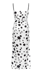 POLKA DOT PRINT RUCHED MERMAID MAXI DRESS DRESS styleofcbdress