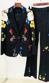 PRINTED BUTTON JACKET SUIT IN BLACK styleofcb