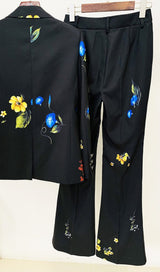 PRINTED BUTTON JACKET SUIT IN BLACK styleofcb