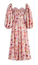 PUFF FLORAL MIDI DRESS IN PASTEL BLOOMS DRESS STYLE OF CB
