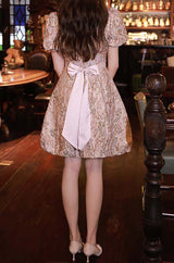 PUFF SLEEVE CUTWORK MIDI DRESS IN PINK DRESS STYLE OF CB