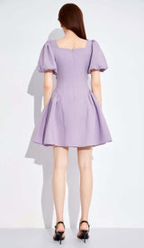 PUFF SLEEVES WAIST-TIGHTENING MINI DRESS IN LILAC DRESS styleofcb
