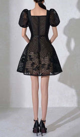 PUFF-SLEEV MESH MINI A-LINE DRESS IN BLACK DRESS STYLE OF CB