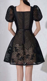 PUFF-SLEEV MESH MINI A-LINE DRESS IN BLACK DRESS STYLE OF CB