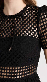 PUFFED SLEEVE LACE MIDI DRESS IN BLACK DRESS STYLE OF CB