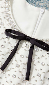 RHINESTONE BOW TIE MINI DRESS IN WHITE styleofcb