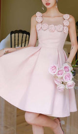 RHINESTONE ROSE APPLIQUE MINI DRESS IN PINK DRESS styleofcb