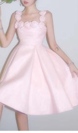 RHINESTONE ROSE APPLIQUE MINI DRESS IN PINK DRESS styleofcb