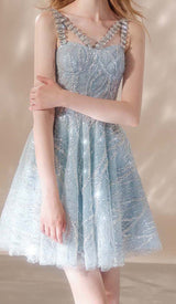 RHINESTONE STRAP HEM DRESS IN BLUE styleofcb