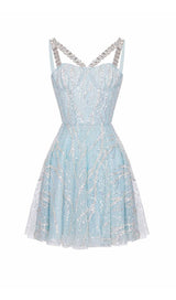 RHINESTONE STRAP HEM DRESS IN BLUE styleofcb