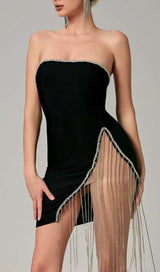 RHINESTONE TASSEL MINI BANDAGE DRESS IN BLACK DRESS STYLE OF CB