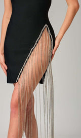 RHINESTONE TASSEL MINI BANDAGE DRESS IN BLACK DRESS STYLE OF CB