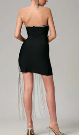 RHINESTONE TASSEL MINI BANDAGE DRESS IN BLACK DRESS STYLE OF CB