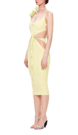 RIBBED CUT OUT MIDI DRESS IN YELLOW DRESS styleofcb