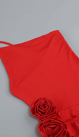 ROSE-DETAIL RUFFLED MINI DRESS IN RED DRESS styleofcb