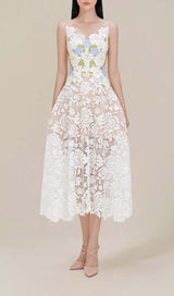 ROSES LACE A-LINE MIDI DRESS IN WHITE DRESS STYLE OF CB