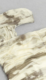 RUCHED BANDEAU MIDI DRESS IN BEIGE DRESS STYLE OF CB