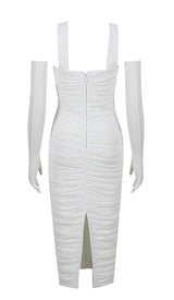 RUCHED BANDEAU MIDI DRESS IN WHITE DRESS STYLE OF CB