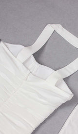 RUCHED BANDEAU MIDI DRESS IN WHITE DRESS STYLE OF CB