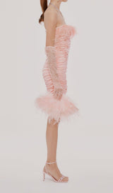 RUCHED FEATHER MINI DRESS IN PINK Dresses styleofcb