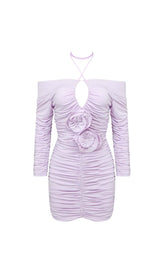 RUCHED OFF-SHOULDER MINI DRESS IN ILAC DRESS STYLE OF CB
