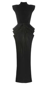 RUCHED OFF SLEEVE MAXI DRESS IN BLACK DRESS STYLE OF CB