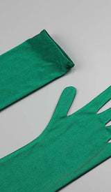 RUCHED SATIN MINI DRESS IN GREEN sis label