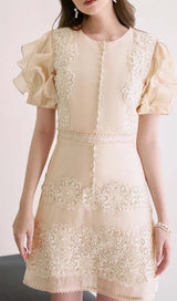 RUFFLE BUTTON LINE MIDI DRESS IN BEIGE styleofcb