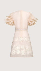 RUFFLE BUTTON LINE MIDI DRESS IN BEIGE styleofcb