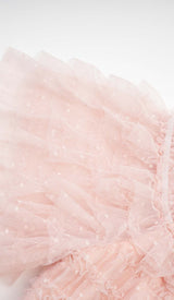 RUFFLE OFF SHOULDER TIERED MIDI DRESS IN PINK styleofcb