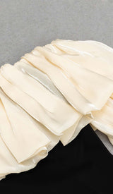 RUFFLE COLD SHOULDER MIDI DRESS IN BLACK DRESS STYLE OF CB