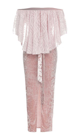 RUFFLED BANDEAU SATIN MAXI DRESS IN PINK styleofcb