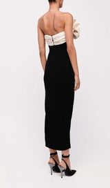 RUFFLED DETAILING SLIT MIDI DRESS IN BLACK DRESS styleofcb