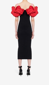 RUFFLED PENCIL MIDI DRESS IN BLACK DRESS sis label