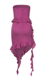 RUFFLED SATIN MINI DRESS IN GRAPE DRESS STYLE OF CB