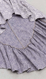 RUFFLED V-NECK ASYMMETRIC MIDI DRESS IN PURPLE DRESS styleofcb