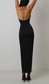 RUFFLE FLOWER-EMBELLISHED MIDI DRESS IN BLACK DRESS STYLE OF CB