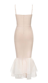 RUFFLE STRAPPY MIDI DRESS IN BEIGE DRESS STYLE OF CB