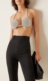 RHINESTONE EMBELLISHED SILK BRA TOP IN SILVER TOPS & SKIRTS styleofcb