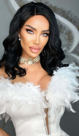 FEATHER PLUNGE MIDI DRESS DRESS STYLE OF CB