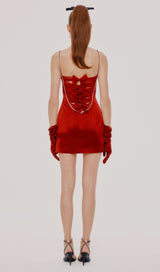 SATIN BOW BACK MINI DRESS IN WINE RED Dresses styleofcb