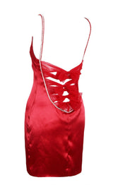 SATIN BOW BACK MINI DRESS IN WINE RED Dresses styleofcb