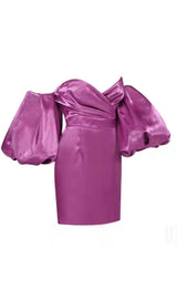 SATIN PUFF SLEEVE MINI DRESS IN DRAK PURPLE Dresses styleofcb