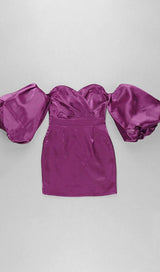 SATIN PUFF SLEEVE MINI DRESS IN DRAK PURPLE Dresses styleofcb