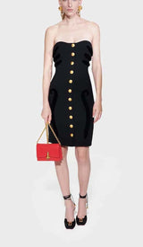SCULPTURE BUTTON MINI DRESS IN BLACK styleofcb