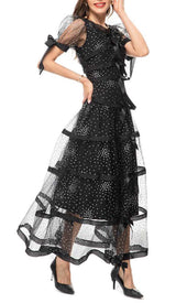 SEQUIN BOW DETAILED MAXI DRESS IN BLACK DRESS STYLE OF CB
