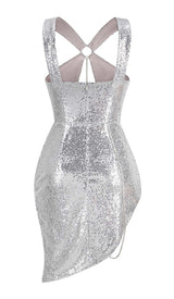 SEQUIN CUTOUT HIGH LOW DRESS IN SLIVER DRESS STYLE OF CB