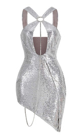 SEQUIN CUTOUT HIGH LOW DRESS IN SLIVER DRESS STYLE OF CB